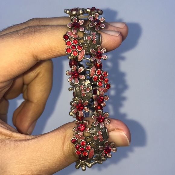 Red Ruby Silver Plated Vintage Stretchy Bracelet - Picture 6 of 6